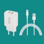 GREEN LYCA 100 CM DUBBLE USB CHARGER SET (FOR IPHONE)